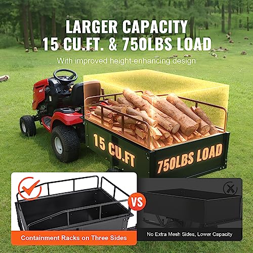 VEVOR Heavy Duty ATV Trailer Steel Dump Cart 750 lb 15 cu ft W35430