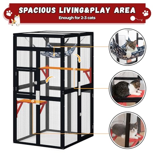 Wooden Catio Outdoor Cat Enclosure with Window Access (Black) D5959