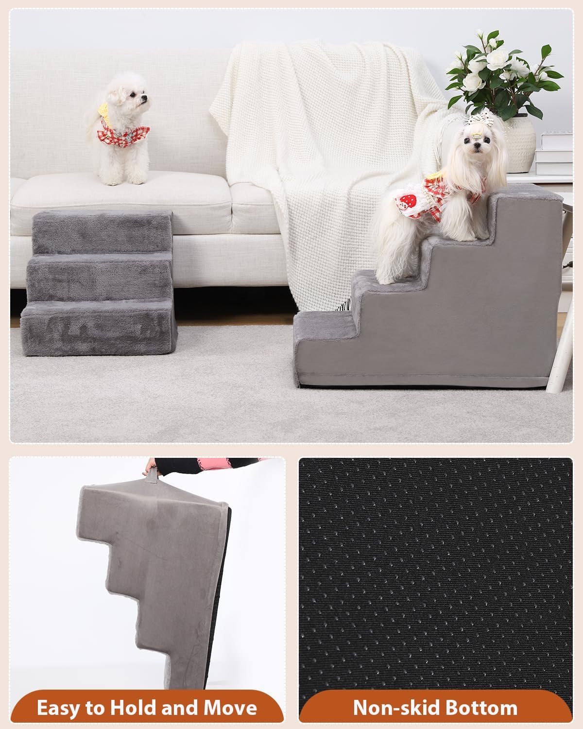 Dog Stairs for Small Dogs 5-Step Pet Stairs for High Beds and Couches, Grey X38709