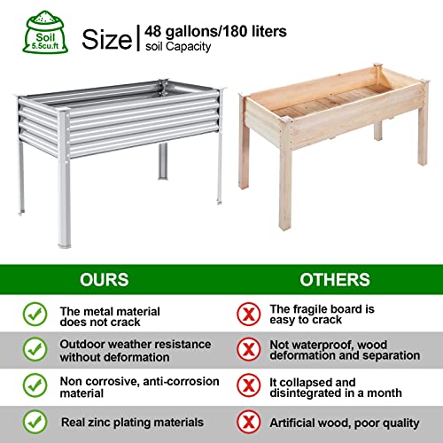 Land Guard Galvanized Raised Garden Bed with Legs, 48×24×32in Metal Elevated Planter Box Z11926