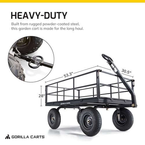 Gorilla Carts Steel Utility Wagon with Removable Side Panels, 1000 lb Capacity, Gray U674568