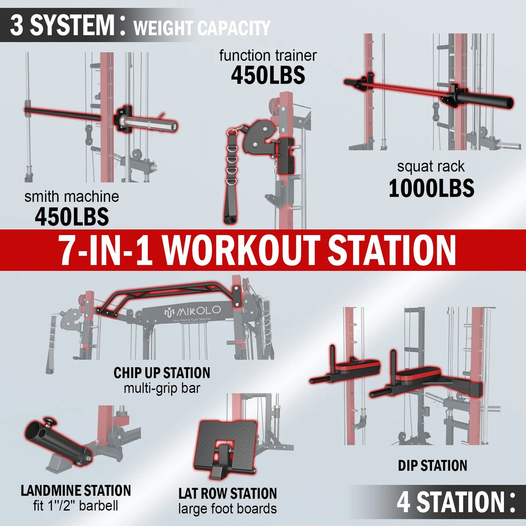 Mikolo Smith Machine Home Gym with 800 lbs Weight Bench Combo B9273