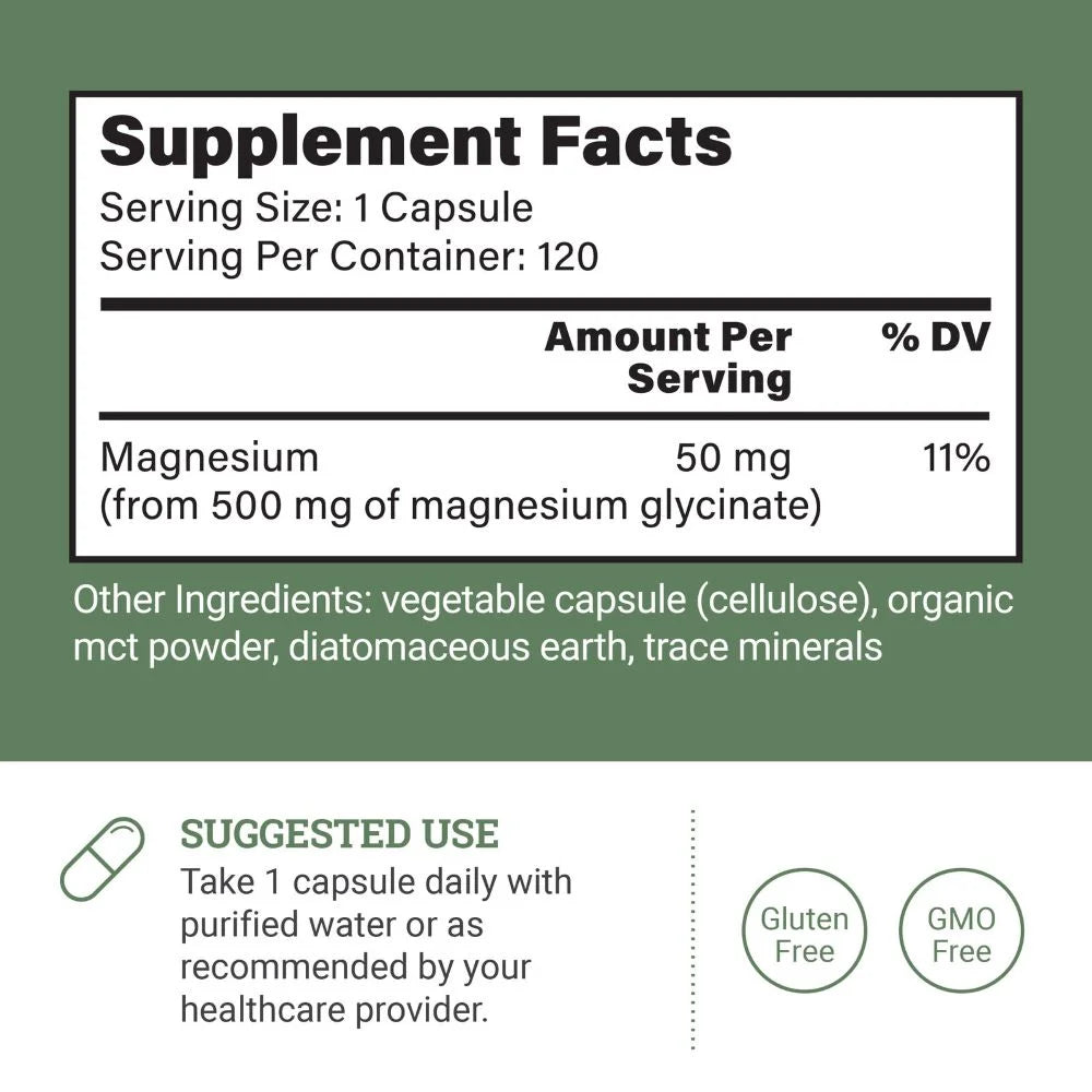 Pure Chelated Magnesium Glycinate 500 mg, 120 Capsules Q782261