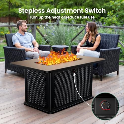 Ciays 43-Inch Rectangular Propane Fire Pit Table with Cover and Rocks R55178