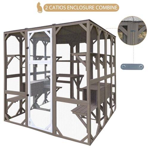 71" Catio Outdoor Cat Enclosure, Wooden Weatherproof Cat House with 7 Platforms Z84035