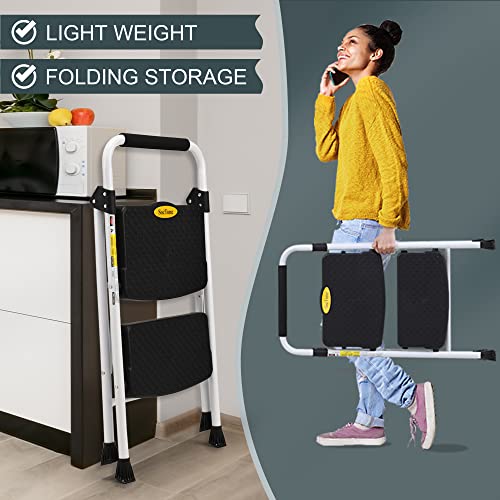 SocTone 3 Step Ladder, Folding Step Stool for Adults with Handle, 500lbs Capacity, White H81610