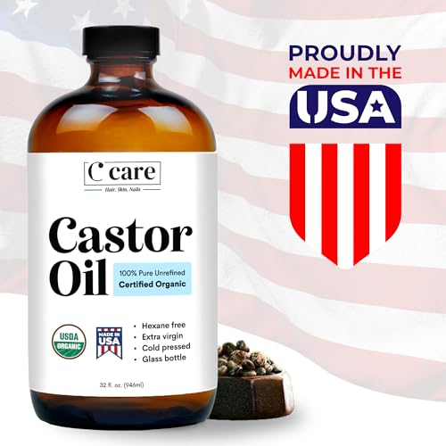 Organic Cold Pressed Castor Oil in Glass Bottle for Hair, Skin & Lashes, 32oz Y379