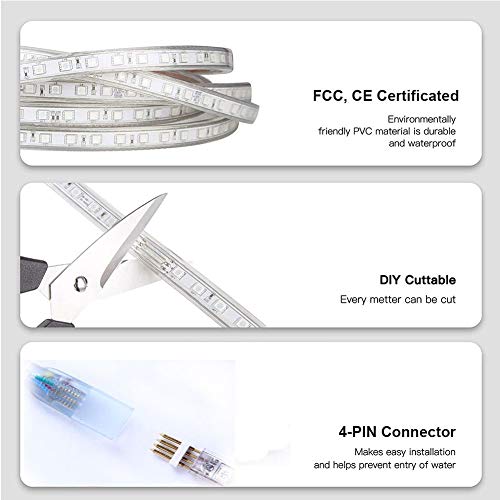 WiFi RGB LED Strip Lights 30ft Dimmable Waterproof with App Control S57509