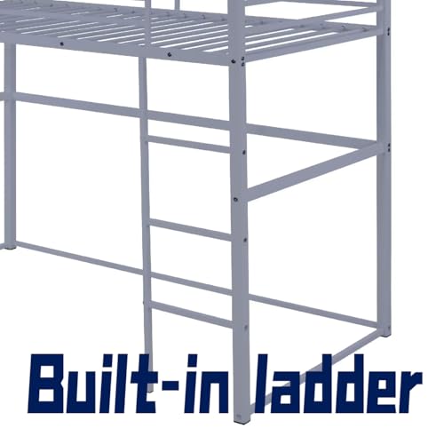 Metal Loft Bed Frame Twin Size with Safety Guard Rails & Built-in Ladder, Black C7852