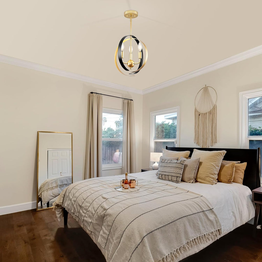 Black and Gold 3-Light Globe Pendant Chandelier for Dining Room D827