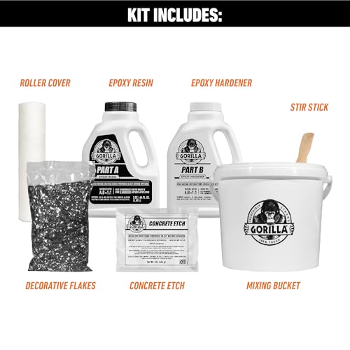 Gorilla Epoxy Garage Floor Coating Kit, 1-Car, High Gloss Gray, 275 sq ft T928