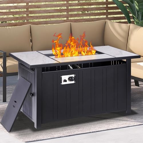 30" Propane Fire Pit Table with Ceramic Top, 50000 BTU, Outdoor Gas Firepit with Lid & Glass Rock Y964