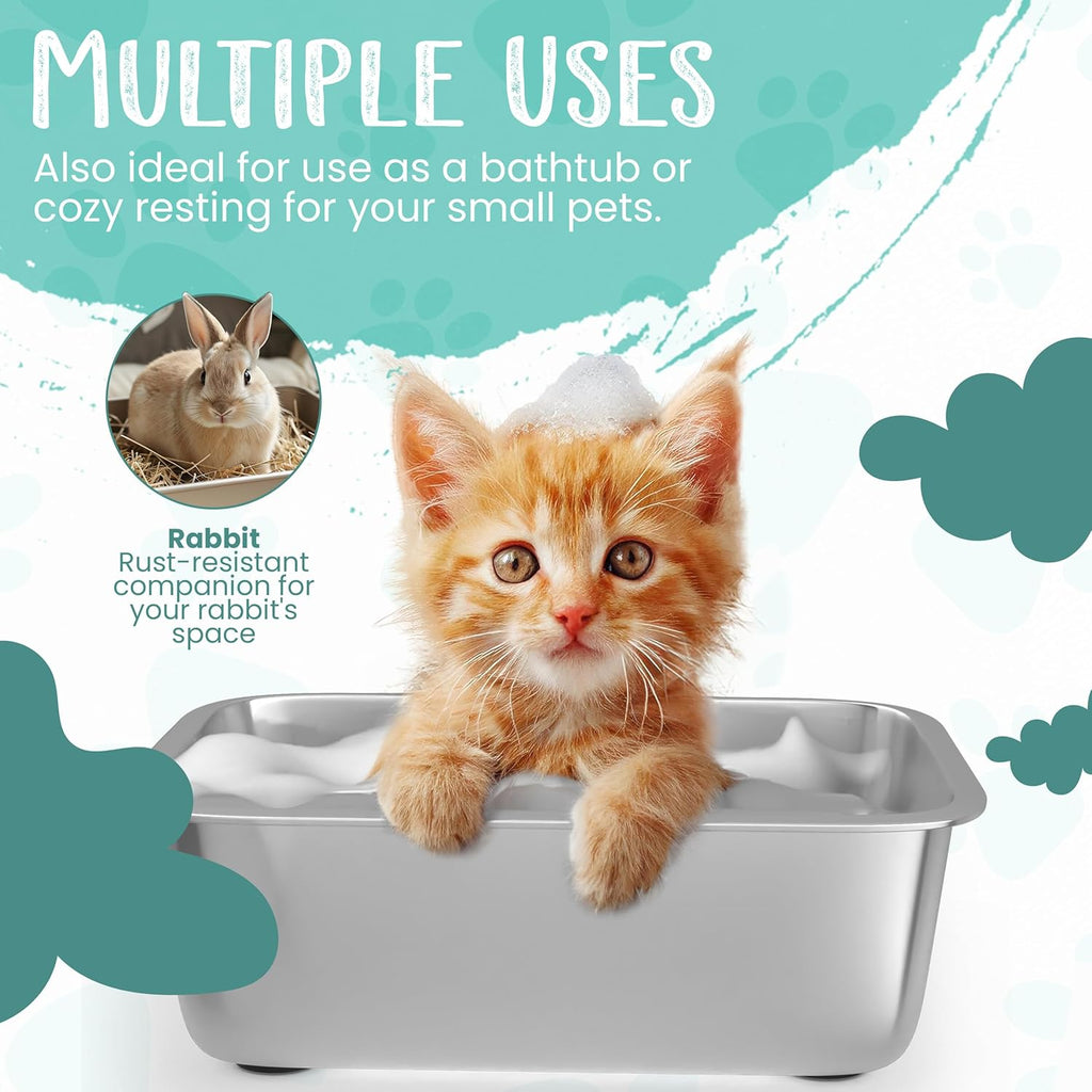Stainless Steel Litter Box with High Sides and Non-Slip Pads L656059