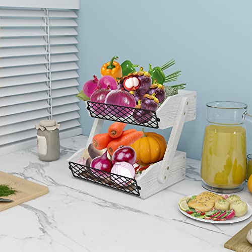 2 Tier Wooden Fruit Basket for Kitchen Countertop F760