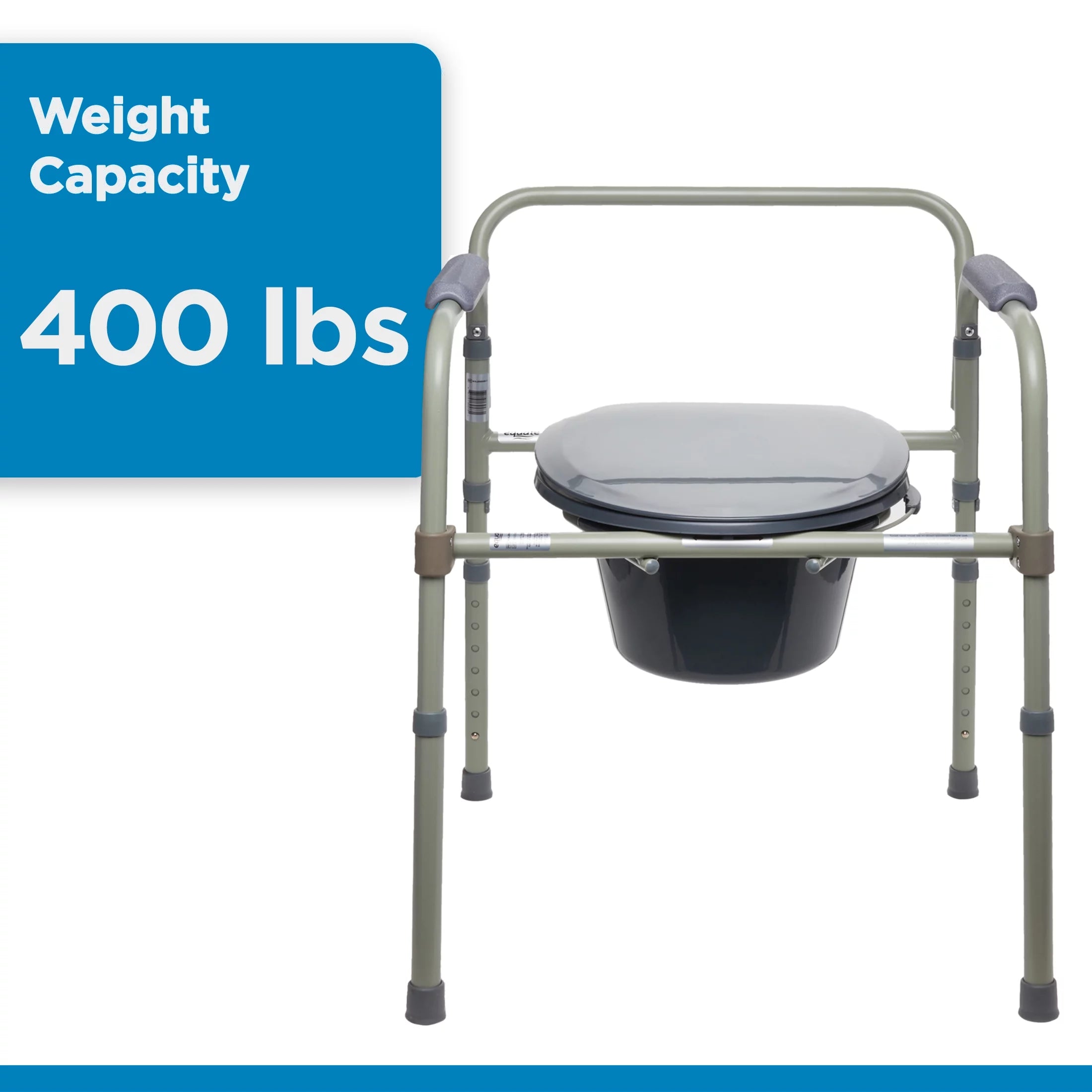 Equate Steel Foldable 3-in-1 Bedside Toilet Commode, 400 lb Capacity G229978