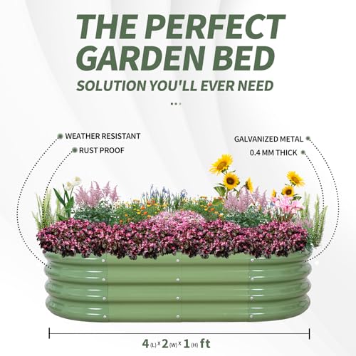 1MORE Galvanized Raised Garden Bed 4x2x1.4ft Metal Planter Box Outdoor D509