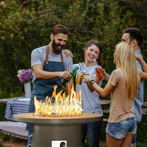 COSIEST Outdoor Propane Fire Pit Table 32-inch Round Concrete with Stainless Steel Burner G864943