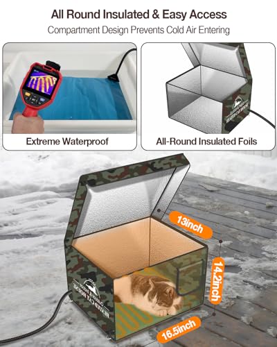 Heated Cat House for Outdoor Cats, Waterproof Insulated Shelter Q66324