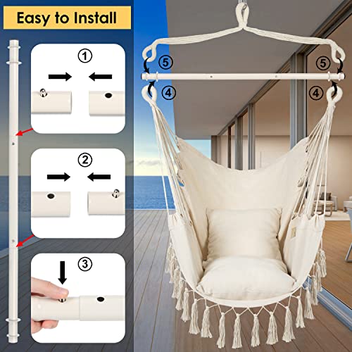 Y-STOP Hammock Chair Hanging Rope Swing with 2 Cushions, Beige I74503