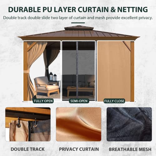 YOLENY 10' x 12' Hardtop Gazebo with Galvanized Steel Double Roof, Netting and Curtains Y84317
