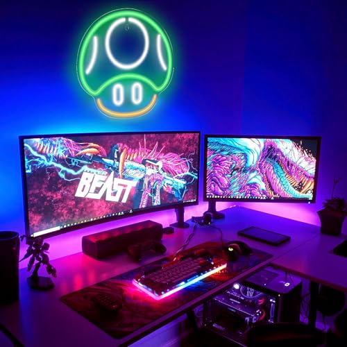 Kavaas Gaming Neon Sign Mushroom Wall Decor for Game Room, Red K6405