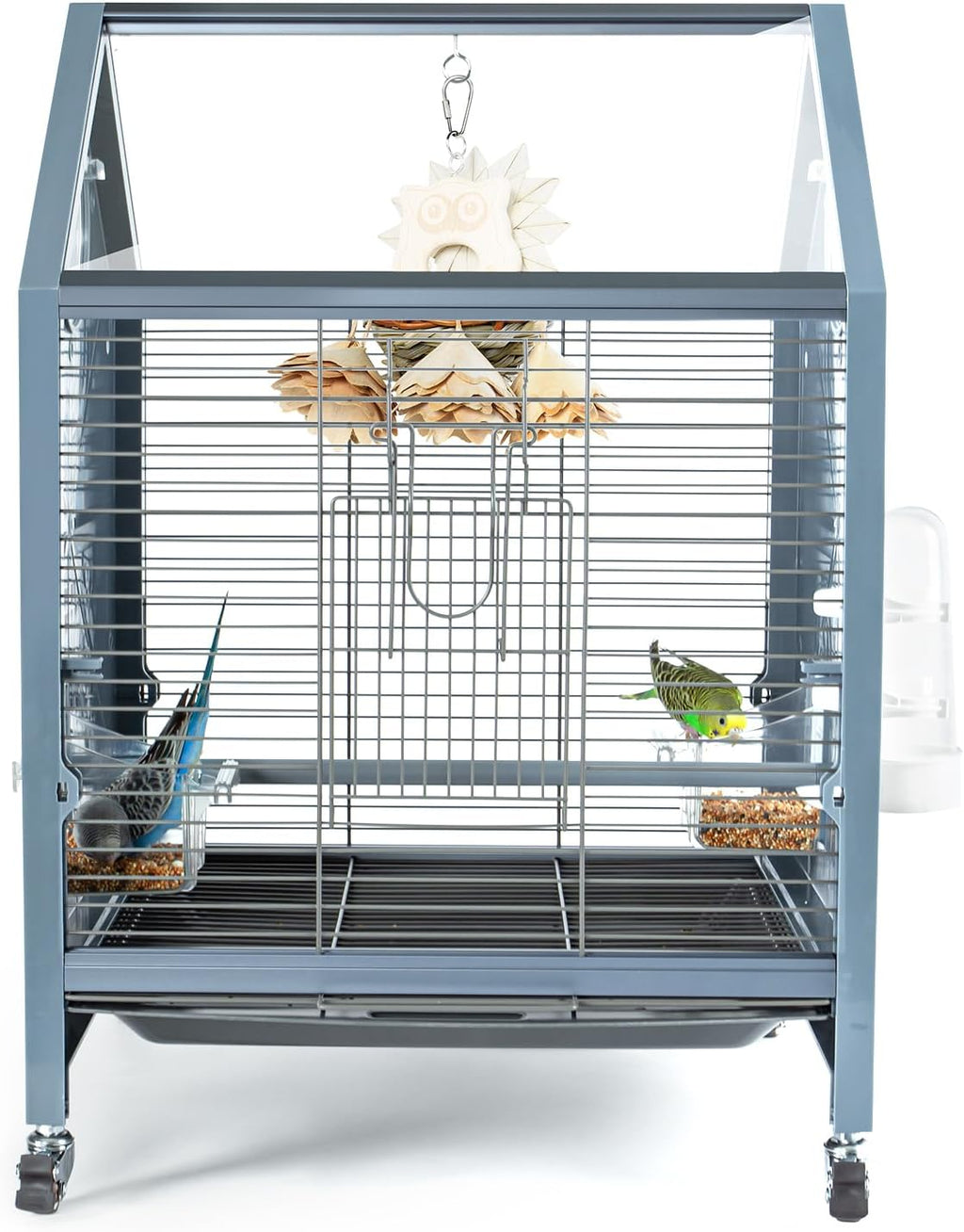OIIBO Acrylic Bird Cage 25 Inch Rolling with Perch for Parrots Z921411