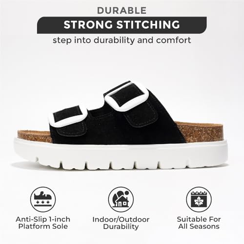 Project Cloud Genuine Leather Platform Wedge Sandals for Women with Memory Foam Insole A28730