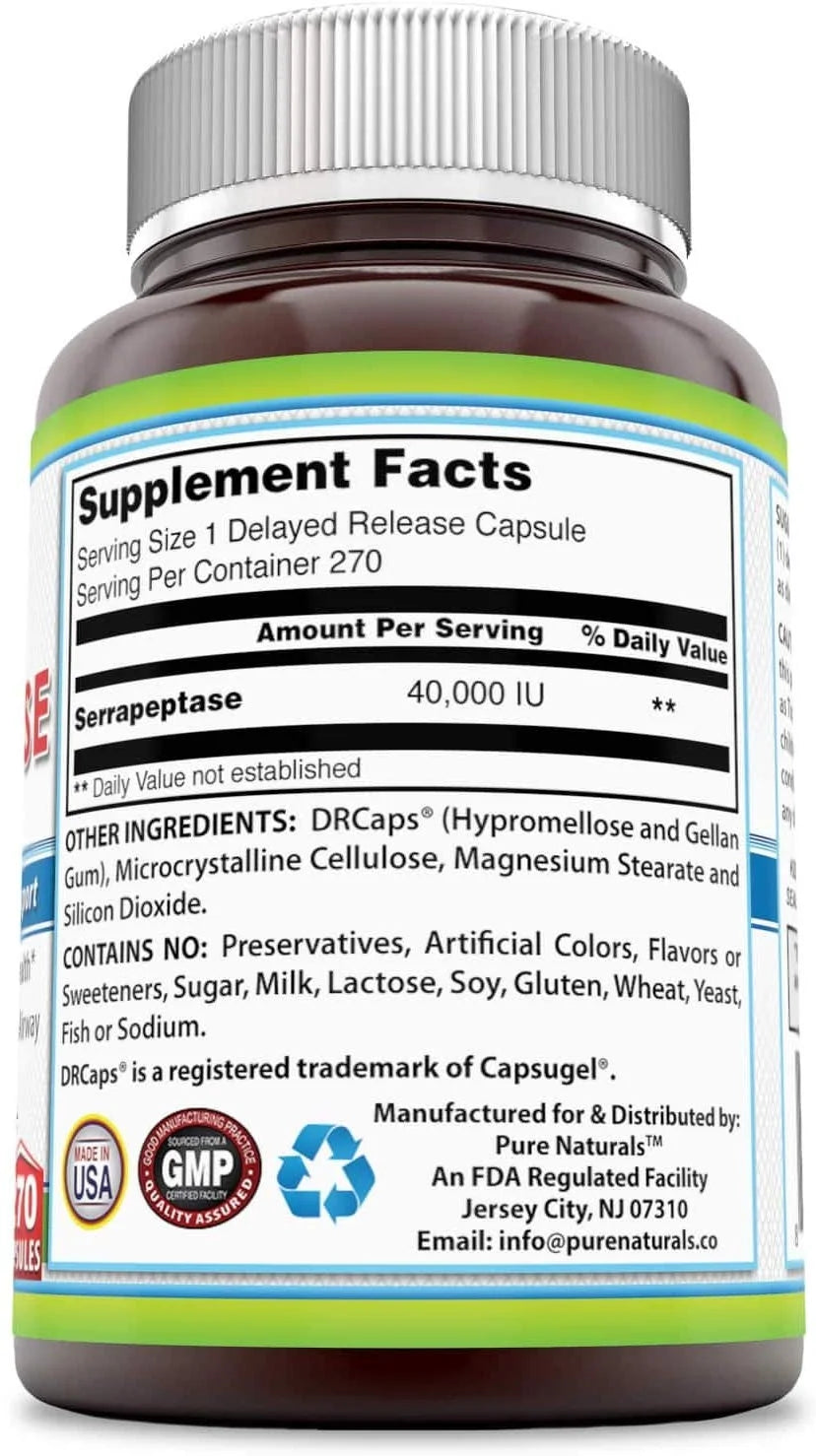 Pure Naturals Serrapeptase 40000 IU 270 Capsules F585566