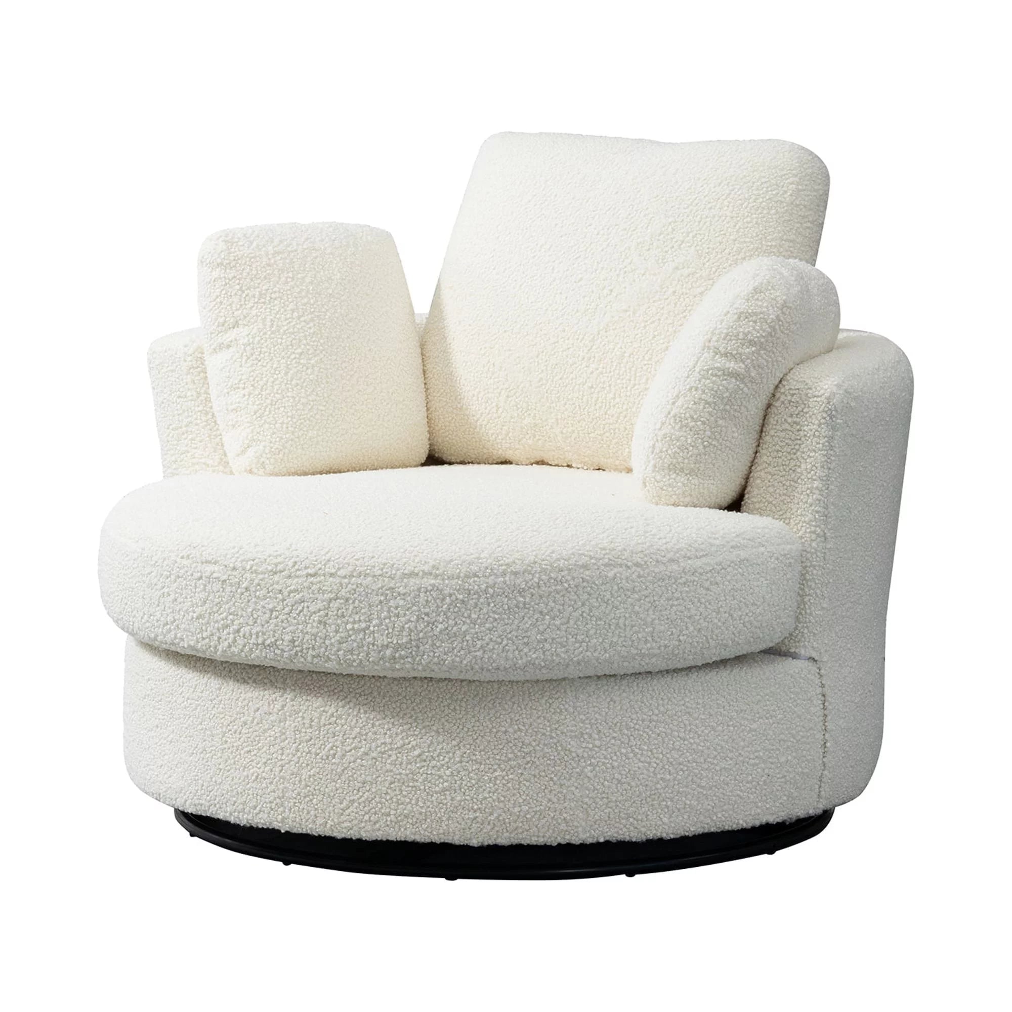 42.2"W Swivel Accent Barrel Chair and Half Sofa with 3 Pillows, Ivory Boucle P32898