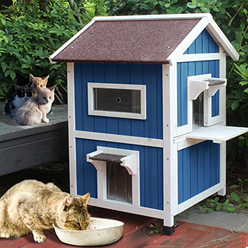 Rockever Outdoor Cat House, Large Wooden Weatherproof Shelter with Escape Door Z2462