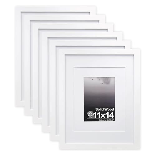 Egofine 8x10 Picture Frames Set of 6, Solid Wood with Plexiglass, White T6319