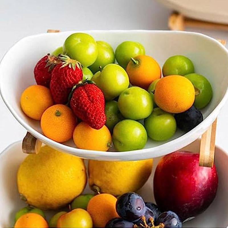 3 Tier Fruit Basket with Natural Bamboo Stand for Party & Wedding Q1966