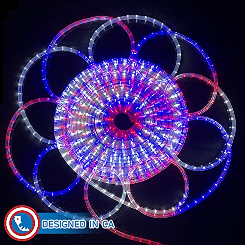 Russell Decor LED Rope Lights Red White Blue 30ft with Remote Control C9460