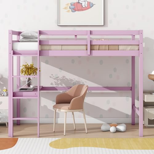 Twin Size Low Loft Bed with Ladder and Safety Guardrail, Solid Wood, White D5235