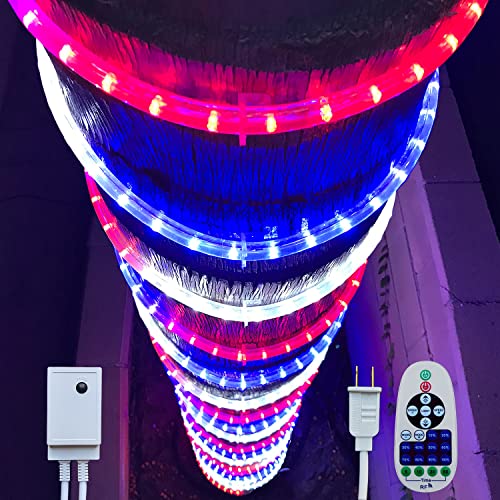 Russell Decor LED Rope Lights Red White Blue 30ft with Remote Control C9460