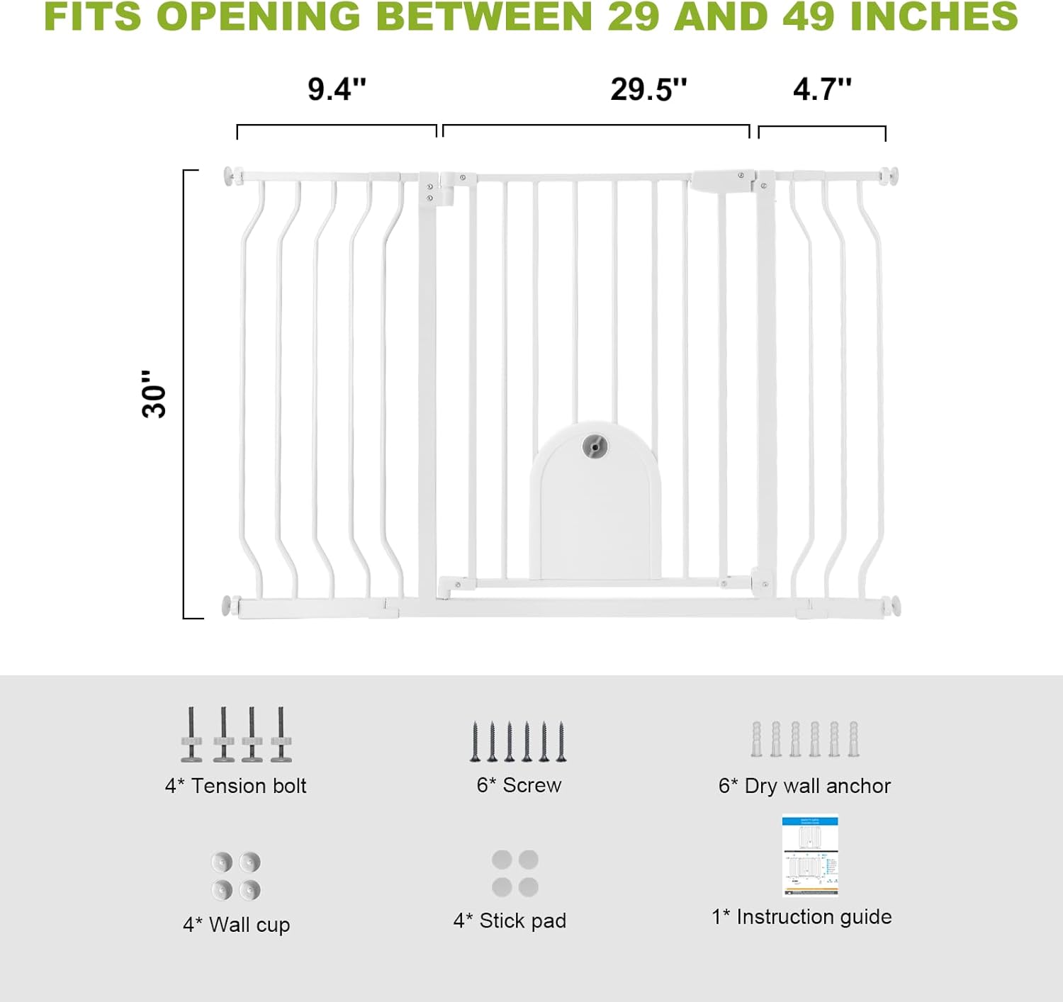 Baby Gates with Cat Door Auto Close Safety Metal Pet Gate for Doorway Stairs D972456