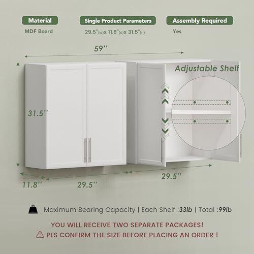 FIMELLO 30" White Wall Cabinet with Adjustable Shelf W977