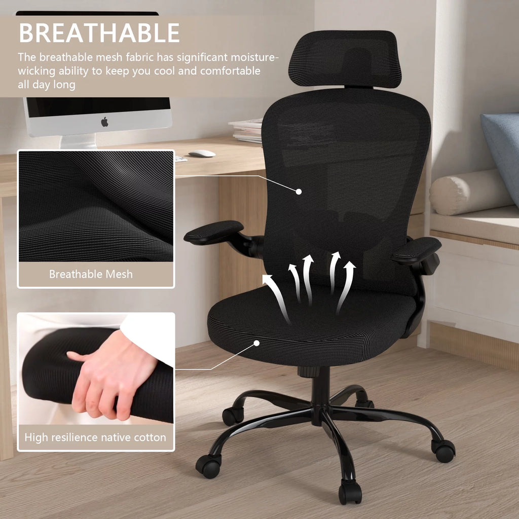 Lioncin High Back Ergonomic Office Chair with Flip-up Armrests, Black A103