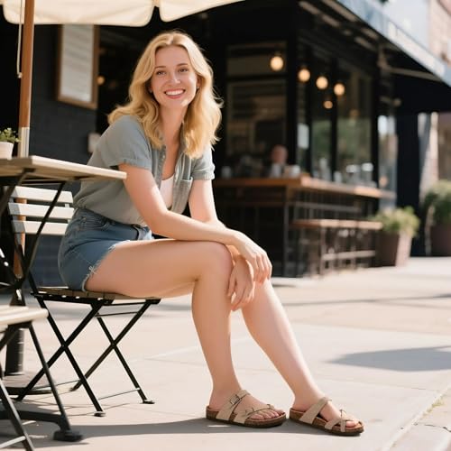 Litfun Women's Suede Cork Footbed Sandals with Adjustable Buckle R84792