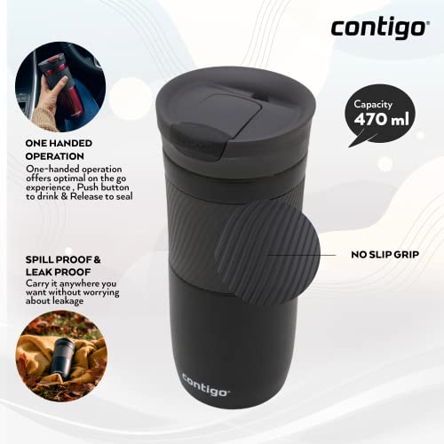 Contigo Byron Snapseal Travel Mug, Stainless Steel, 590ml, Black I34141