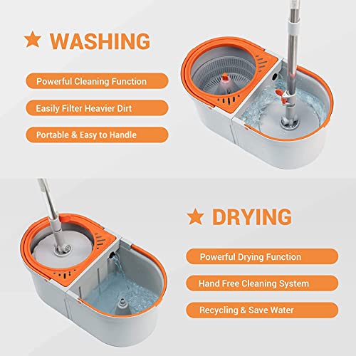 Spin Mop with 4 Reusable Microfiber Heads and Wringer Bucket W553414