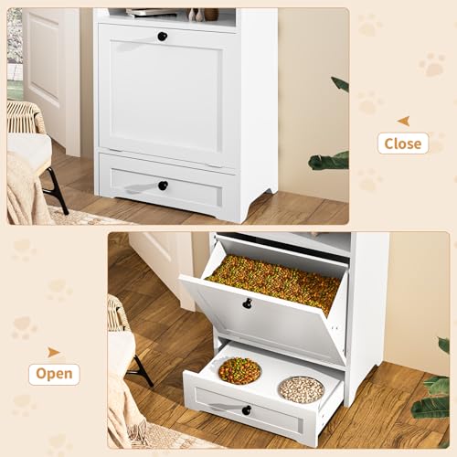 Dog Feeding Station with 2 Raised Bowls, Pet Food Storage Cabinet, Brown D3209