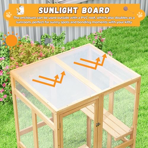 Wooden Catio Outdoor Cat Enclosure with Window Access (Black) D5959