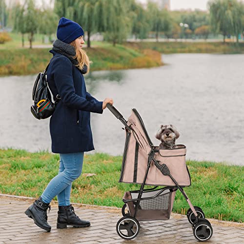 Dog Stroller with Storage Basket for Small Medium Dogs Cats, Navy Blue A331763