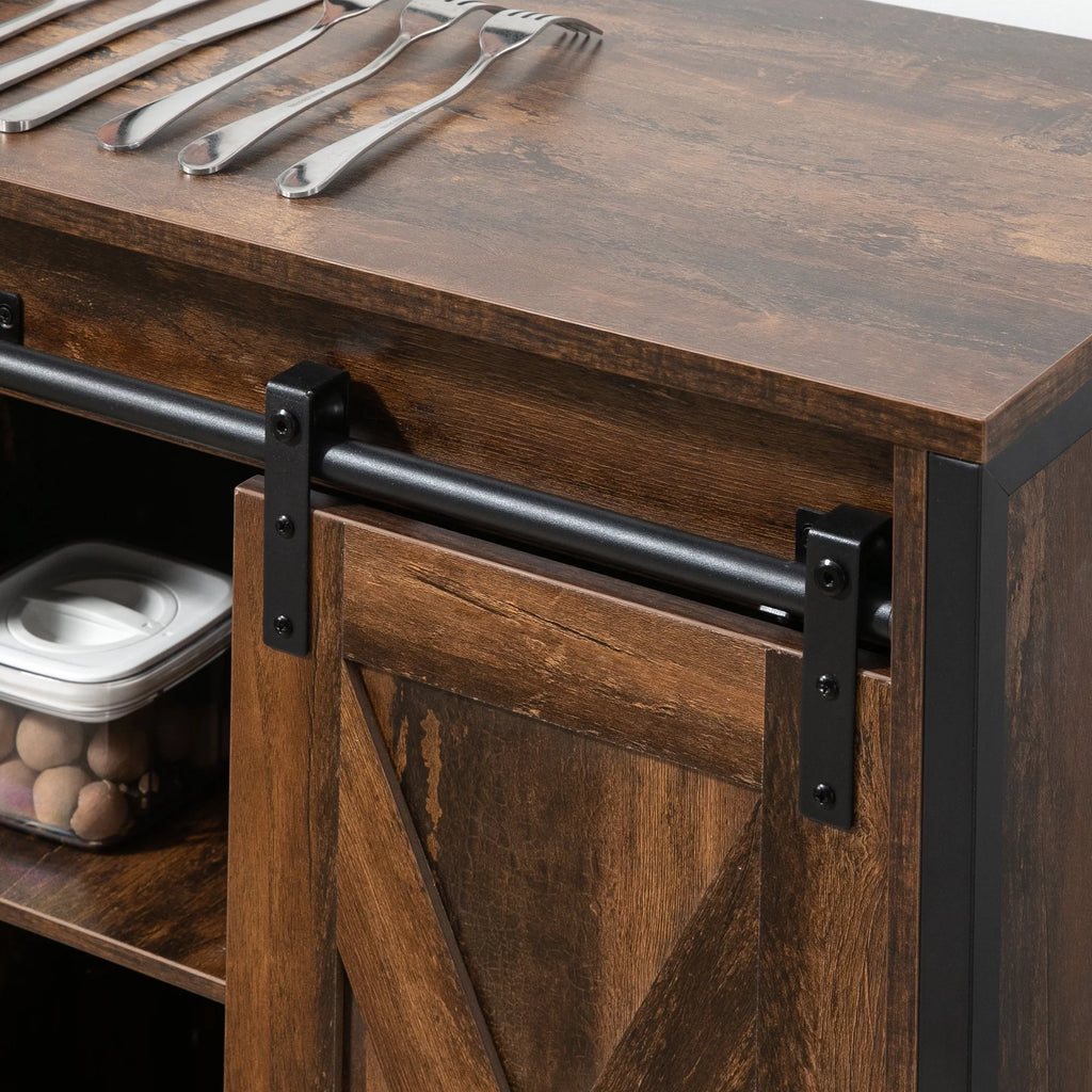 HOMCOM Industrial Sideboard Buffet Cabinet with Sliding Barn Doors, Rustic Brown A25906