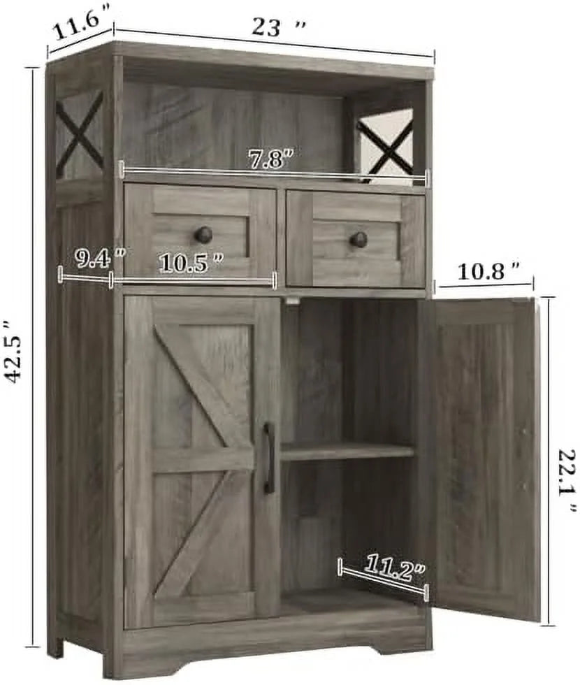 HJZUINIUNIU Farmhouse Cabinet with Drawers Freestanding Kitchen Pantry Rustic Grey I86092