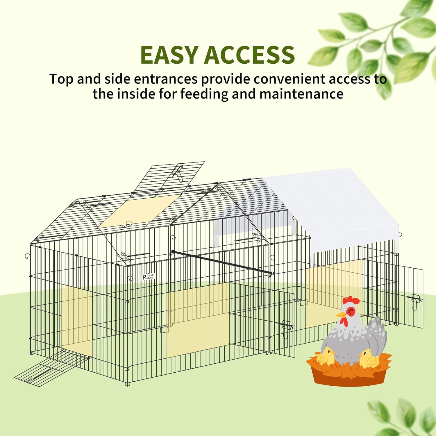 Polar Aurora Chicken Coop 87"x41" Metal Chicken Run Cage with Cover for Outdoor Yard B636
