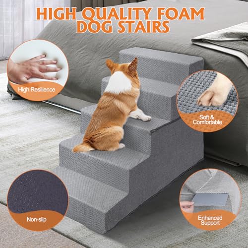 Topmart Dog Stairs for Small Dogs, 4-Step, Folding with Washable Cover T695544