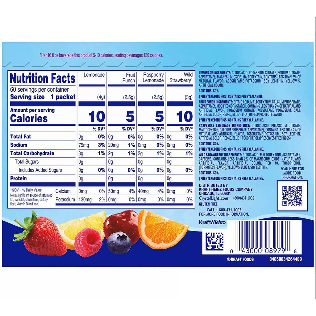 Crystal Light Sugar-Free On-The-Go Drink Mix Variety Pack, 60 Count F820368