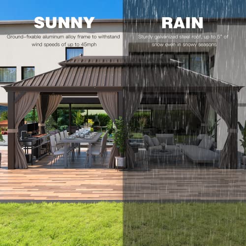YOLENY 10' x 12' Hardtop Gazebo with Galvanized Steel Double Roof, Netting and Curtains Y84317